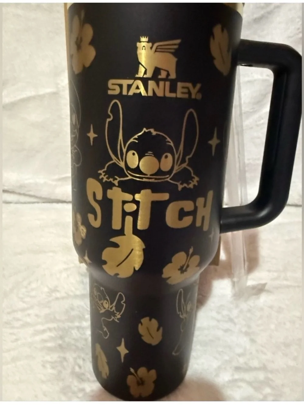 New! Stanley Matte Black Tumbler with Gold Floral Accent - Picture 2 of 2